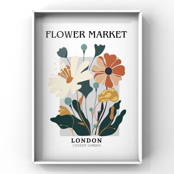 Flower Market London, Aesthetic Abstract Floral Boho Digital Wall Art Print - Picture 2 of 4